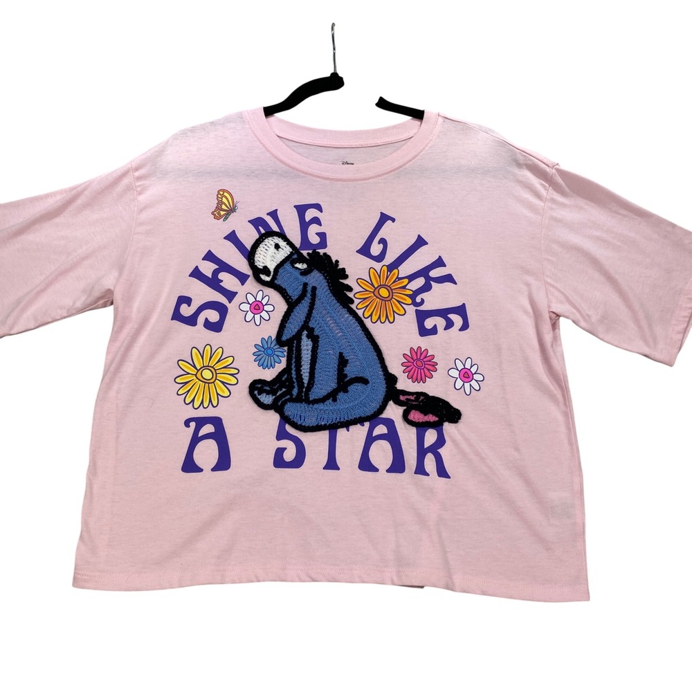 Disney Junior Medium‎ Eeyore Shine Like A Star Pink Graphic T-Shirt Embroidered